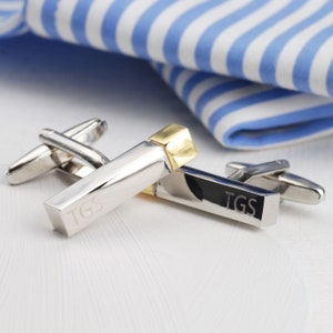 Personalised Initials Bar Cufflinks, Silver and Rose Gold Cufflinks, Boutons de Manchette, Customised Letter Cufflinks, Fathers Day Gift