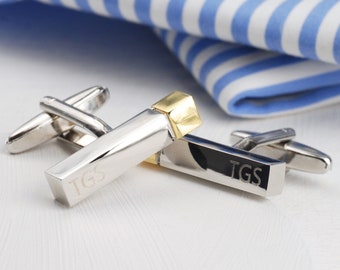 Personalised Initials Bar Cufflinks, Silver and Rose Gold Cufflinks, Boutons de Manchette, Customised Letter Cufflinks, Fathers Day Gift