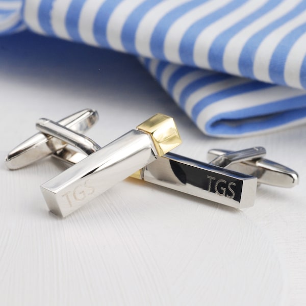 Personalised Initials Bar Cufflinks, Silver and Rose Gold Cufflinks, Boutons de Manchette, Customised Letter Cufflinks, Fathers Day Gift