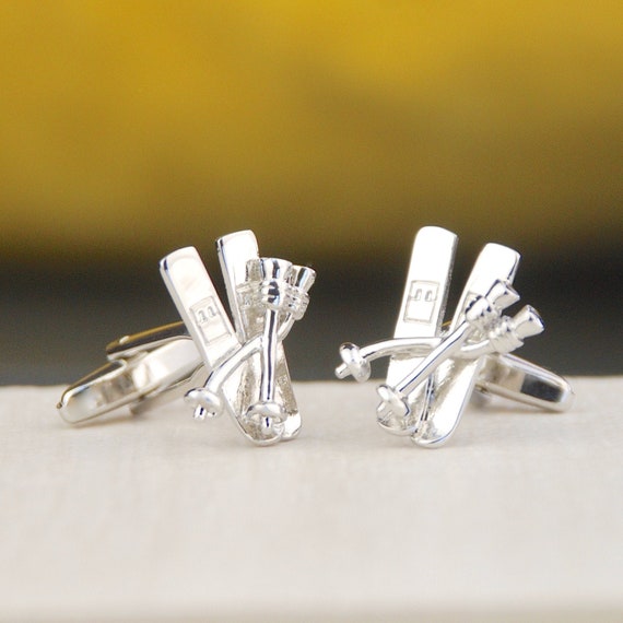 Personalised Ski Cufflinks, Engraved Chrome Box, Sport Gift for Him