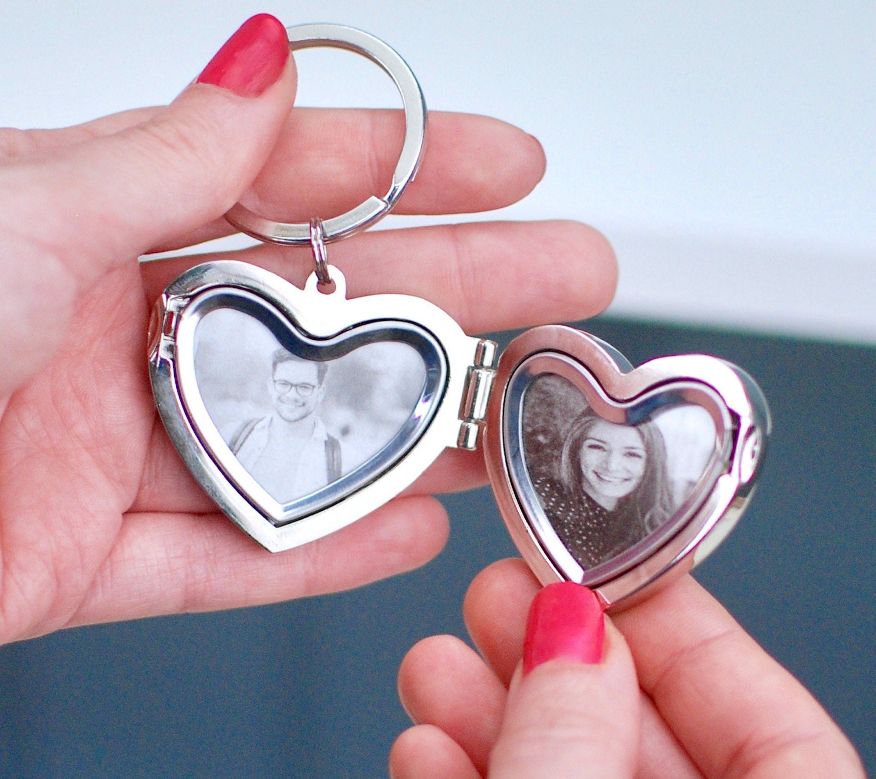 JewelryEveryday Large Key and Heart Lock Keychain Set Silver / No Customization