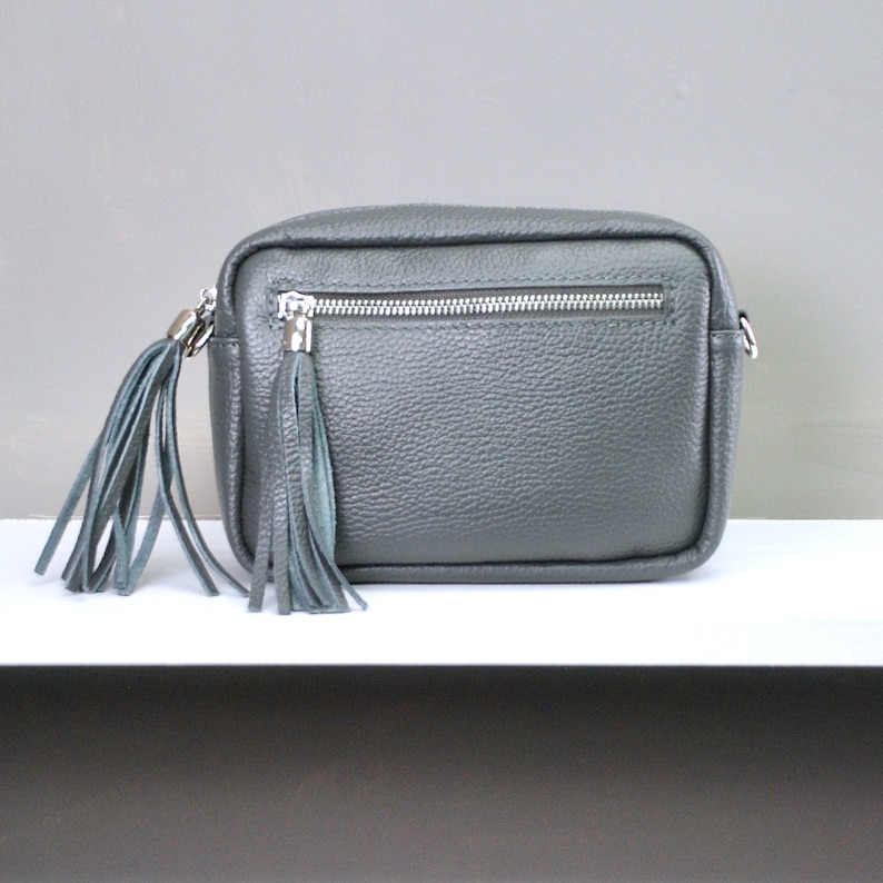 Monogram Leather Crossbody Bag, Personalised Cross Body Handbag, Soft Leather Camera Bag, Teal Bag, Custom Black Bag, Mothers Day Gift Light Grey