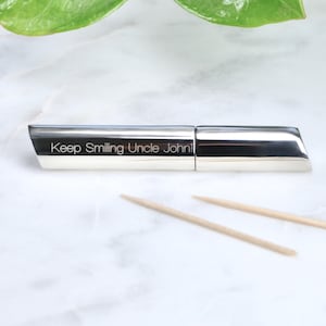Personalised Silver Toothpick Holder, Engraved Toothpick Case, Father&#39;s Day Gift, Bespoke Dental Accessory, Pocket Toothpick Holder