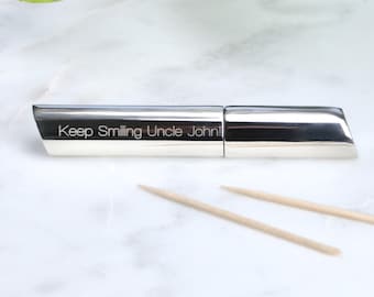 Personalised Silver Plated Toothpick Holder, Engraved Toothpick Case, Father's Day Gift, Bespoke Dental Accessory, Pocket Toothpick Holder
