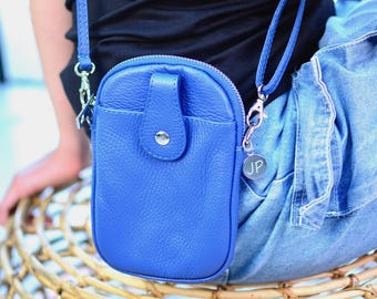 Personalised Leather Crossbody Phone Pouch - Small Phone Purse