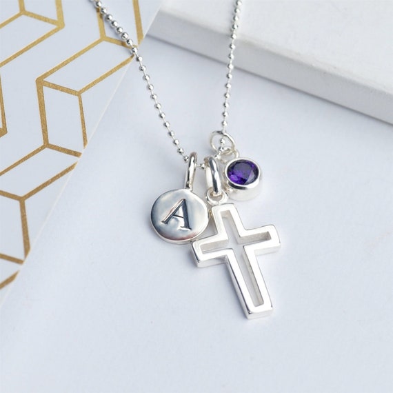 Baby girl christening cross necklace sale