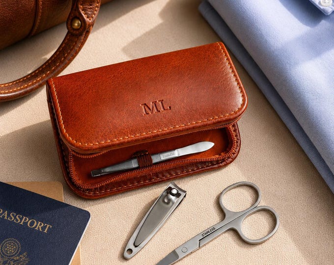 Personalised Men's Manicure Kit, Monogram Gents Grooming Set, Custom Travel Nail Care Set