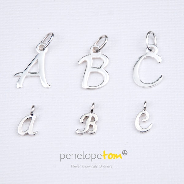 Sterling Silver Script Initial Letter Disc Charms, Alphabet Letter Charms, Handwriting Initial Letters, Script Letter Charms for Jewellery