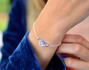 Gepersonaliseerde sterlingzilveren initialen hart schuifarmband, verstelbare sieraden meisjes, zilveren hart vriendschap, Moederdagcadeau
