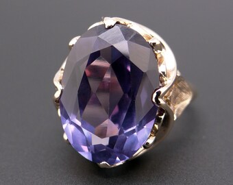 11.30 ct Cushion Synthetic Alexandrite Ring Art Deco Style Sterling Silver