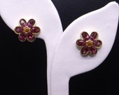 14k Yellow Gold 6.20ct Rhodolite Garnet Citrine Button Stud Flower Earrings