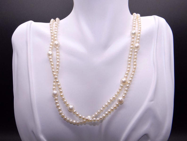 Unique 10k Yellow Gold 6.5mm White Freshwater Pearl Double Strand Necklace 18 inch