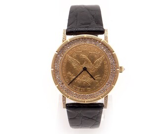 Corum 10 Dollar 1880 Liberty Gold Coin Natural Diamond Dial Manual