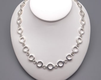 Handmade Sterling Silver Circle Link Chain Adjustable Necklace 16 “ 17.5”