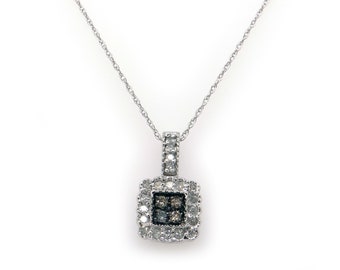 Sparkling 10k White Gold .28ct Round Brown White Natural Diamond Square Halo Slide Pendant