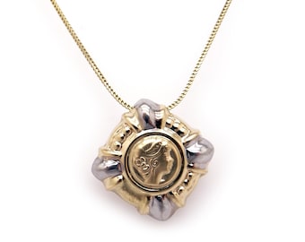 Amazing 14k Yellow White Gold Coin Cameo Dangle Drop Pendant Necklace 20 inch