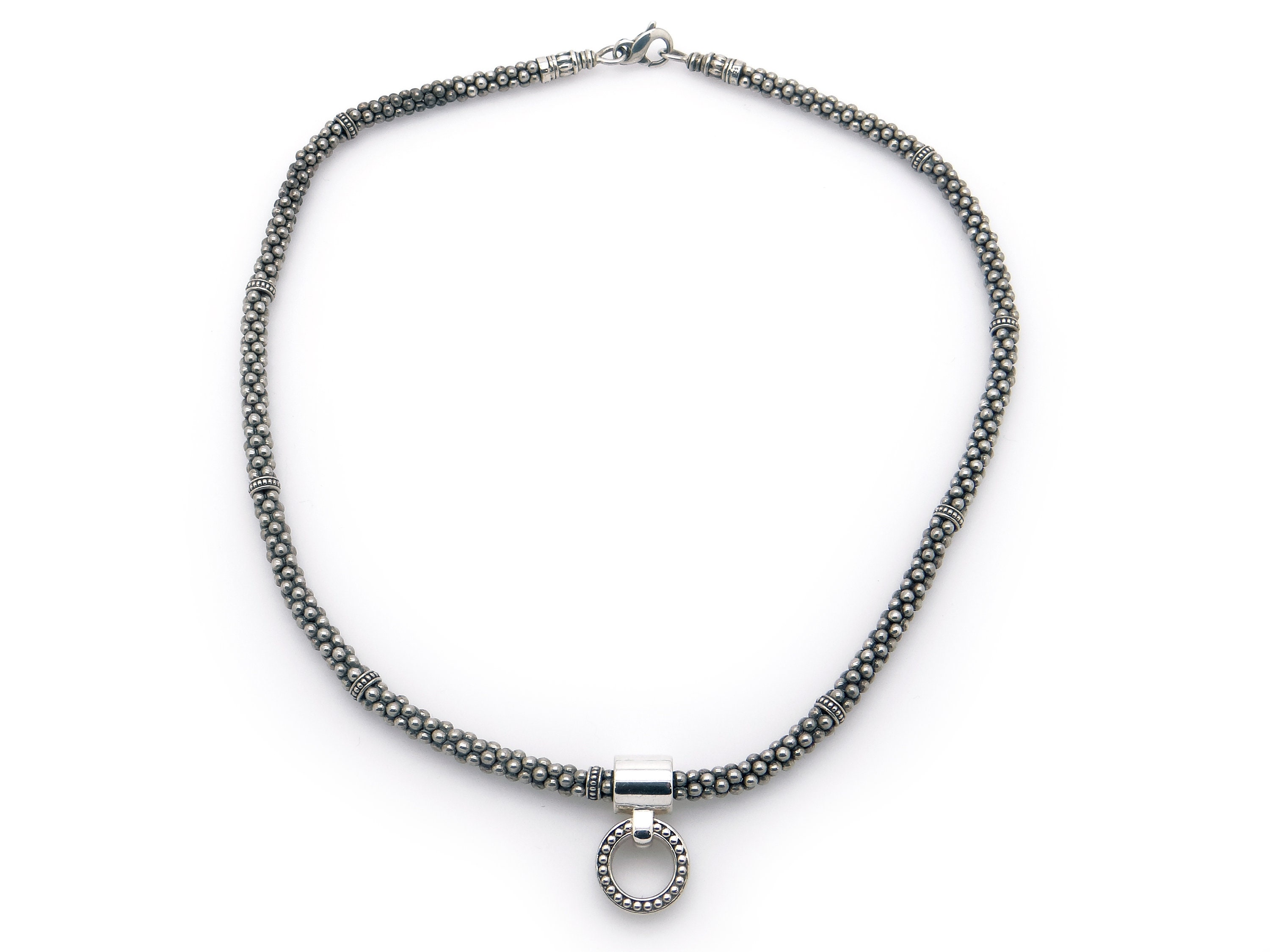 Lagos Sterling Silver 4mm Caviar Bead Necklace Enso Circle Lagos Sterling Silver 4mm Caviar Bead Necklace Enso Circle