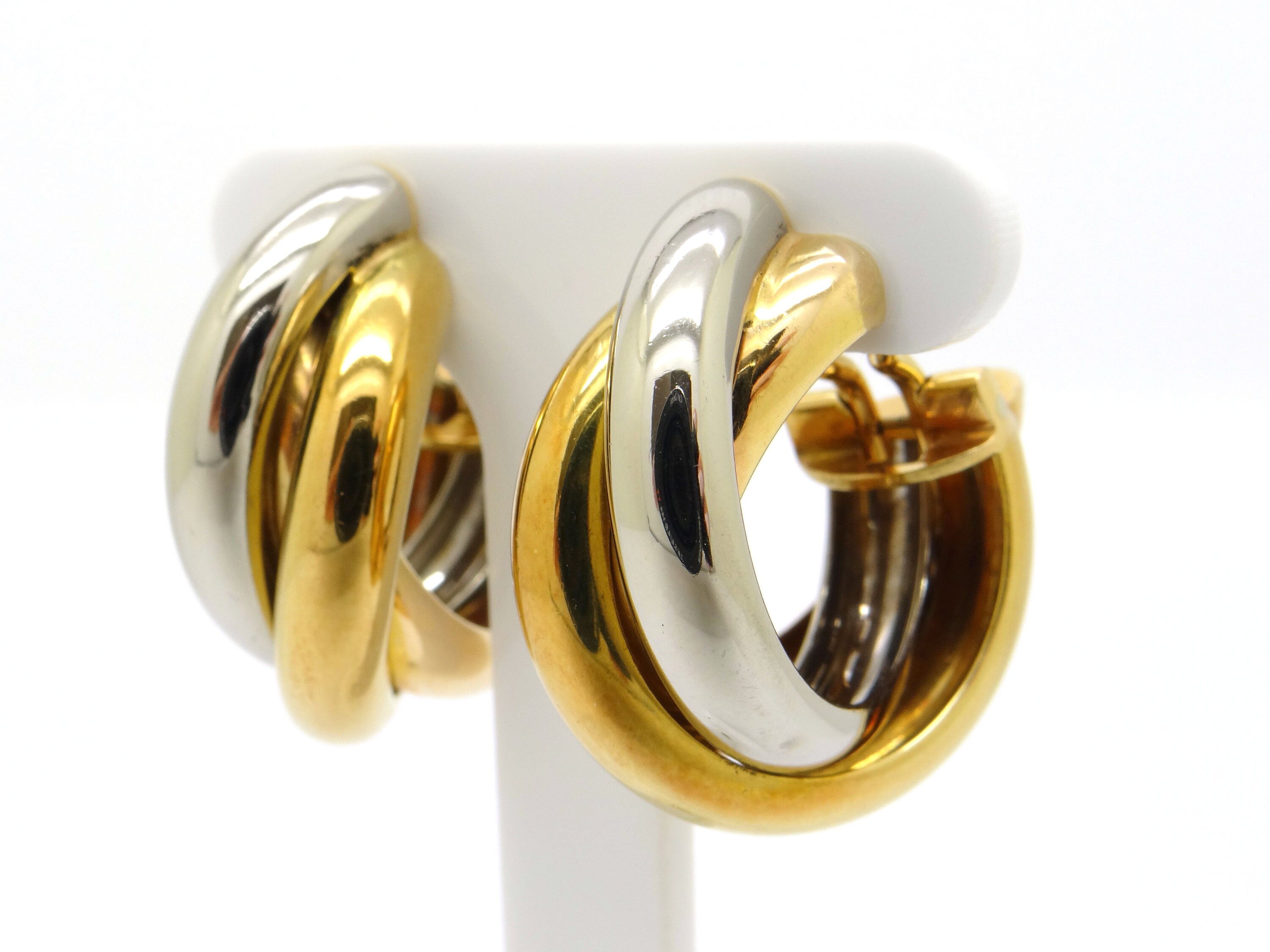Cartier 18K Tri-color Gold Trinity Hoop Earrings Omega Backs