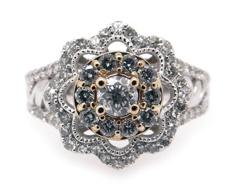 14k White Yellow Gold 1.50ct Round Cut Natural Diamond Flower Halo Circle Band Ring Size 8