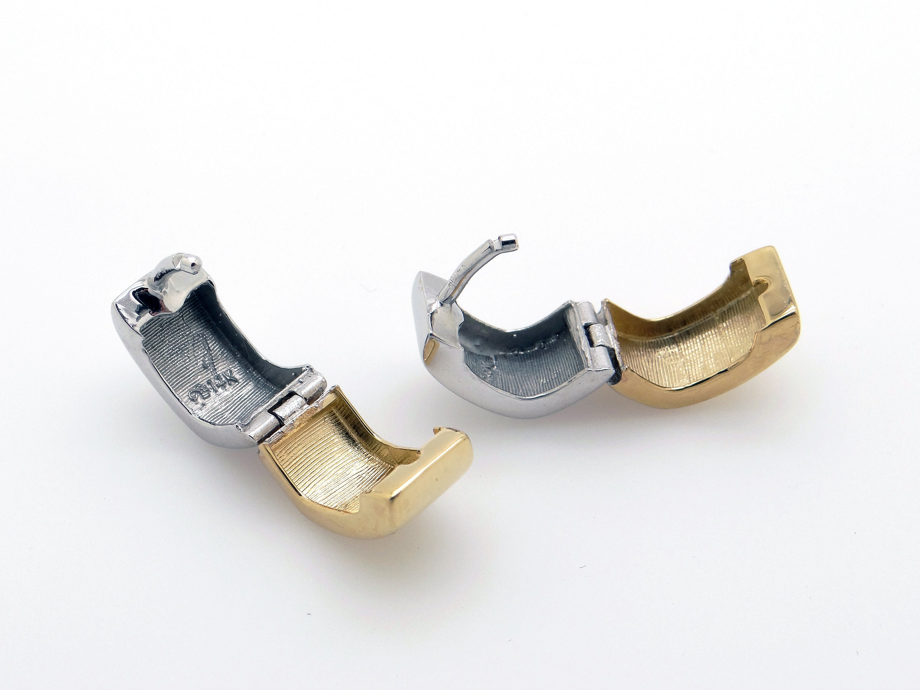 Dangle Disk Drop Huggie Hoop Earrings In 14K Yellow Gold  14K YELLOW/WHITE GOLD DROP DANGLE HUGGIE EARRINGS main image 2
