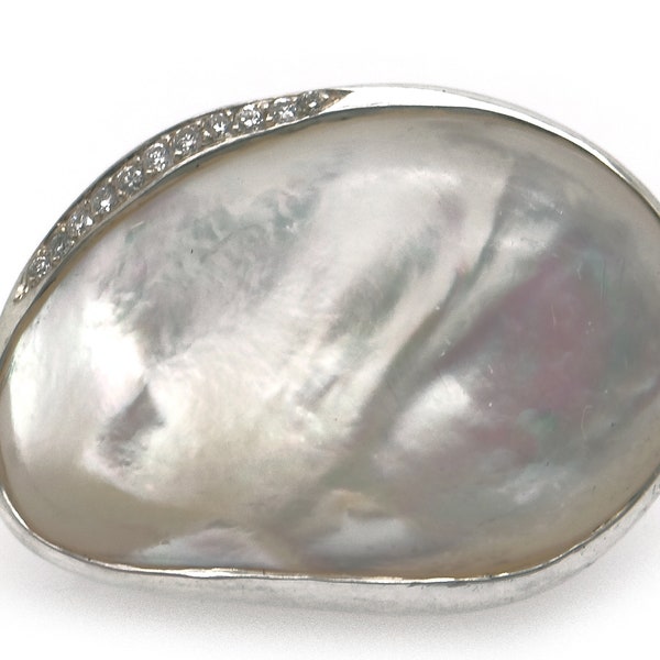 Ippolita Sterling Silver Mother Pearl Diamond 21mm Wide Halo Band Ring Size 7