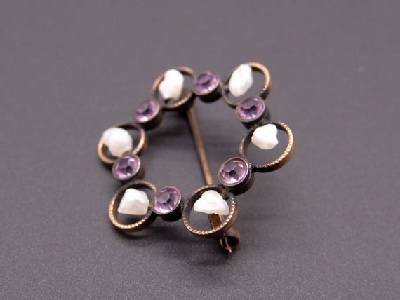 Art Deco 14k Yellow Gold Natural Amethyst Seed Pe… - image 3