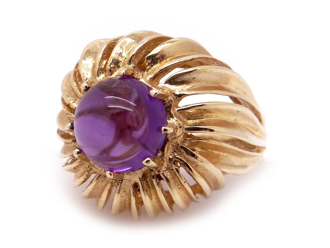 Fantastic 14k Yellow Gold Purple 2ct Cabochon Natural Amethyst