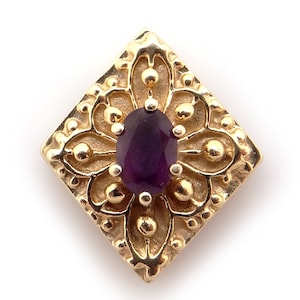 14k Yellow Gold .30ct Oval Cut Natural Amethyst Flower Slide Bracelet Charm