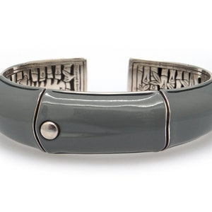 John Hardy Sterling Silver 17mm Bamboo Gray Enamel Kick Cuff Bracelet Sz Medium