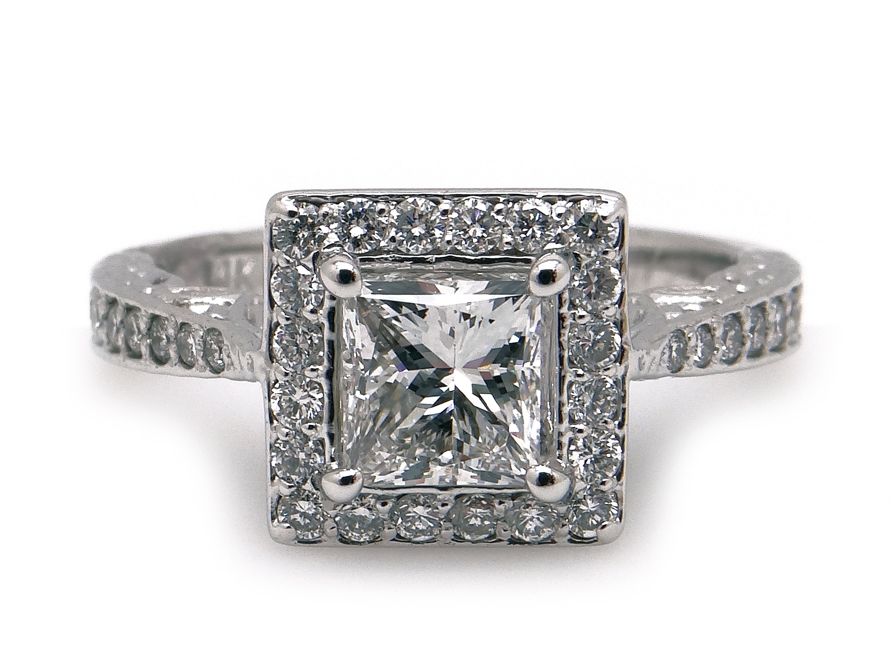 White gold princess cut halo best sale ring