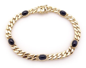 Bisarello 18k Yellow Gold 7.50ct Cabochon Sapphire Link Chain Bracelet 7.25 inch
