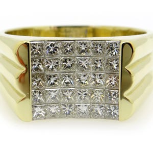 Handsome Mens 18k Yellow Gold 1.50ct Princess Cut Diamond Band Ring Size 14.5 Natural