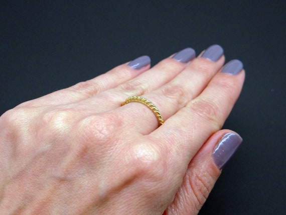 18k Yellow Gold Stack Rope Cable Eternity Wedding… - image 8