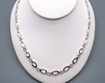 Handmade Sterling Silver Oval Circle Link Chain Adjustable Necklace 16” to 18”
