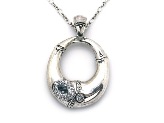 John Hardy Silver Bamboo Natural White Topaz Link Chain Pendant Necklace 36 inch