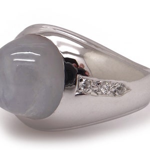 Mens 14k White Gold 12ct Cabochon Natural Lavender Gray Star Sapphire Diamond Ring Sz 7