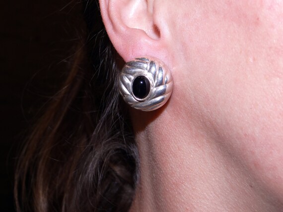 Sterling Silver Cabochon Black Onyx Button Stud P… - image 8