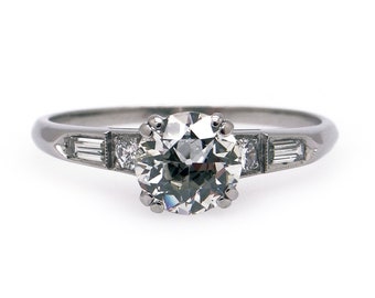 Antique Platinum 1ct Round Old European Cut Natural Diamond Engagement Promise Love Ring Size 8.5
