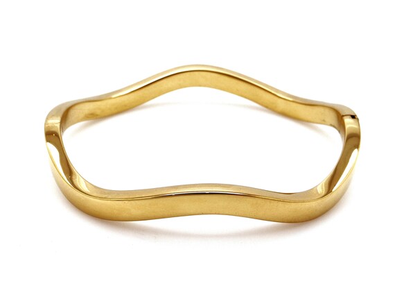 18k Yellow Gold 5mm Wave Bangle Cuff 