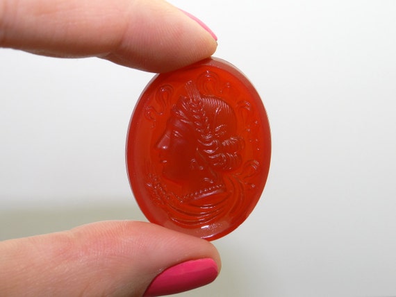 Estate Ornate Carved Carnelian Cameo Woman Greek … - image 6