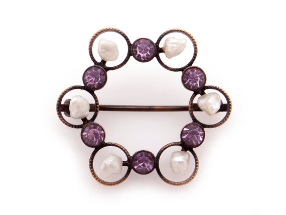 Art Deco 14k Yellow Gold Natural Amethyst Seed Pe… - image 1