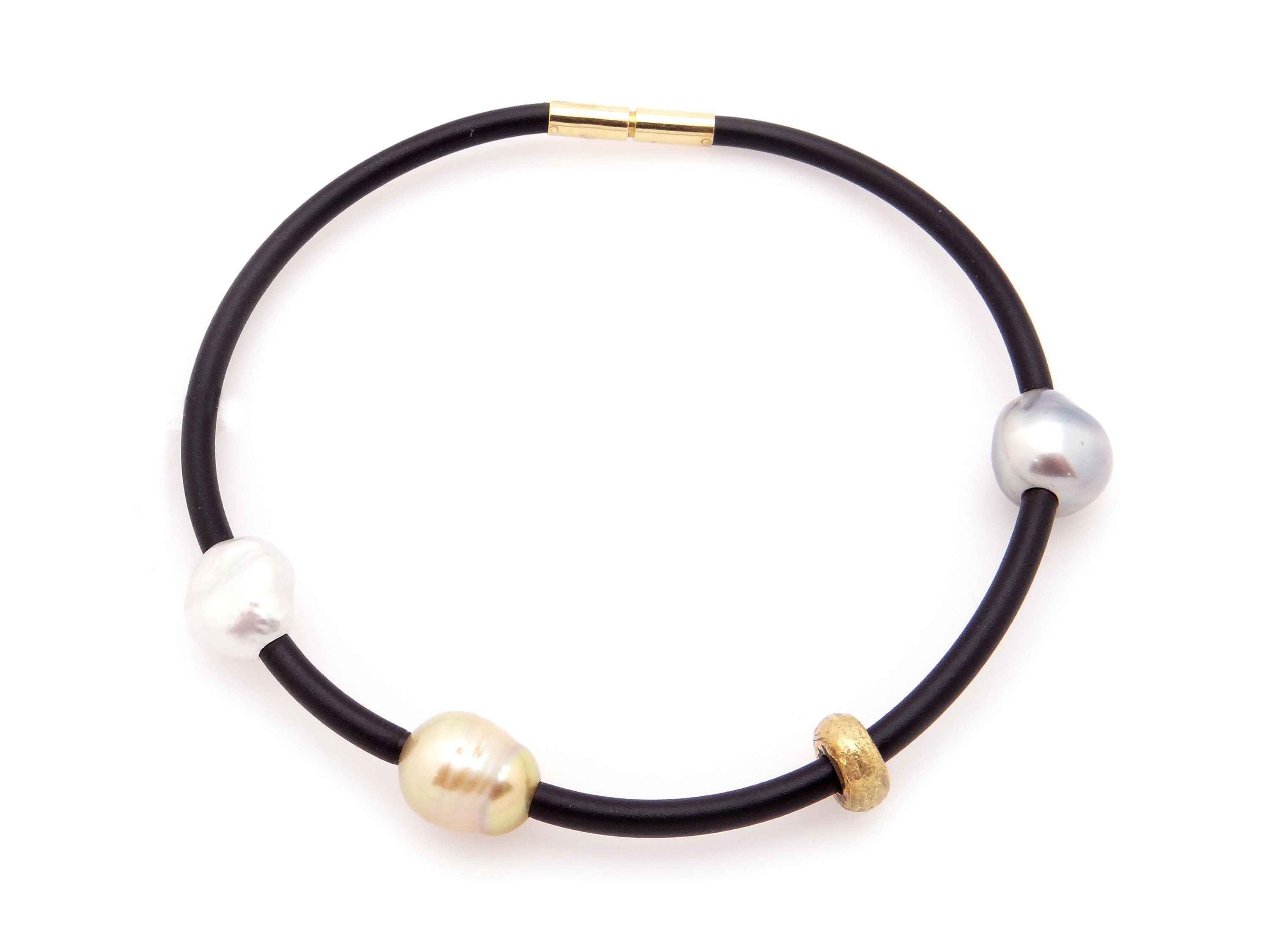 Unisex 18k Yellow Gold Keshi South Sea Baroque Gray Tahitian Pearl