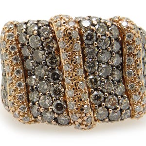 LeVian 14k Rose Gold 2.38ct Round Fancy Brown White Diamond 15mm Band Ring Sz 7