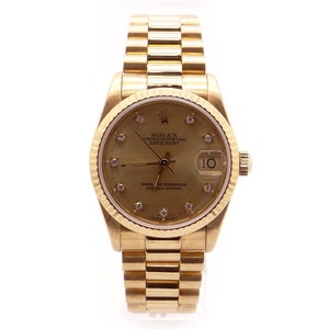 Exquisite Rolex 18K Yellow Gold President Datejust 31MM Midsize Natural Diamond Dial Watch 68278