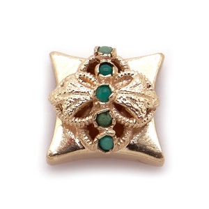 14k Yellow Gold Round Natural Turquoise Flower Leaf Star Slide Bracelet Charm
