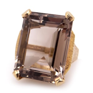 Retro 14k Yellow Gold 24ct Emerald Cut Natural Golden Topaz Solitaire Band Ring Size 5.5