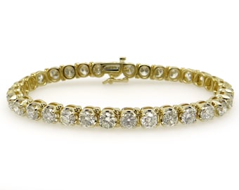 14k Yellow Gold 10.50ct Round Brilliant Cut Diamond Tennis Bracelet Natural 7.5"