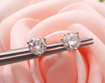 14k White Gold 1.60ct Round Brilliant Cut Diamond Stud Earrings Martini Setting Bridal Wedding Anniversary Gift