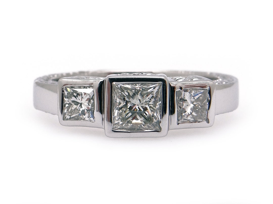 14k White Gold 1ct Princess Cut Natural Diamond Engagement Promise Ring ...