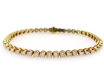 18k Yellow Gold 4ct Round Cut Natural Diamond Tennis Link Bracelet 7 inch